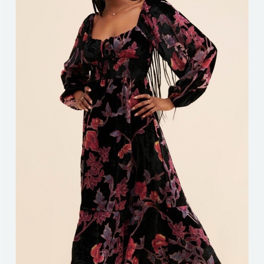 Hutch Black Velvet Burnout Long Sleeve Dress